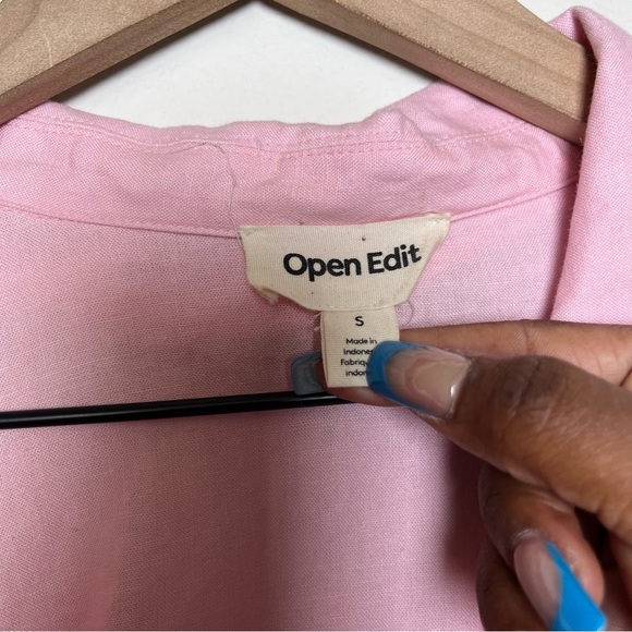 Open Edit Women Linen Top Small Bubblegum Pink Lagenlook Crop Coastal - Picture 4 of 12